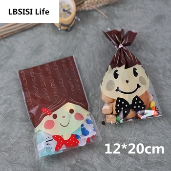 

100pcs 12*20cm Girl Boy Candy Bags Cartoon Print Food Grade Party Gifts Cake Biscuit Cookies Packaging Bag Disposable Pastry Bag