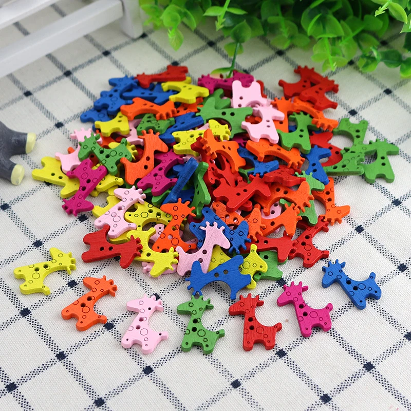 

Multicolor 50Pcs Clothing Buttons Bulk Cartoon Giraffe Wooden Accessories 2 Holes Button For Handmade Sewing and DIY Craft