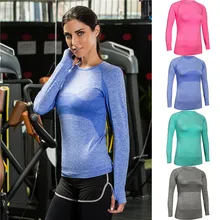 1 шт. женские профессиональные спортивные рубашки дышащие круглый воротник быстросохнущие рубашки для йоги с длинным рукавом для фитнеса и бега