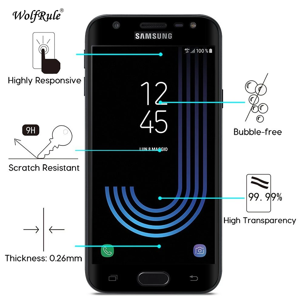 2 шт. Защитное стекло для экрана Samsung Galaxy J3 2017 закаленное Полное j330 Версия ЕС|glass for