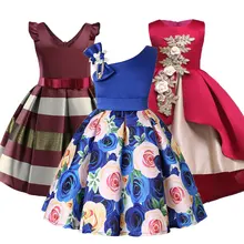 Baby Girls Flower Striped Dress For Girls Formal Wedding Party Dresses Kids Princess Christmas Dress Children