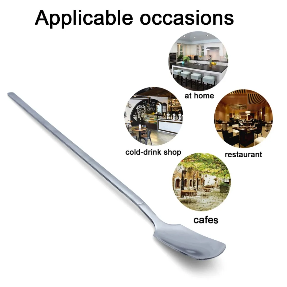 Stainless Steel Mixing Spoons Long Ice Scoops Polishing Dessert Coffee Tea Spoons (3)