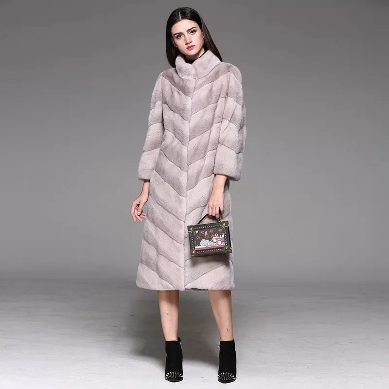 2021 Brand luxury women natural mink fur jacket long style with sashes elegant lady high quality
