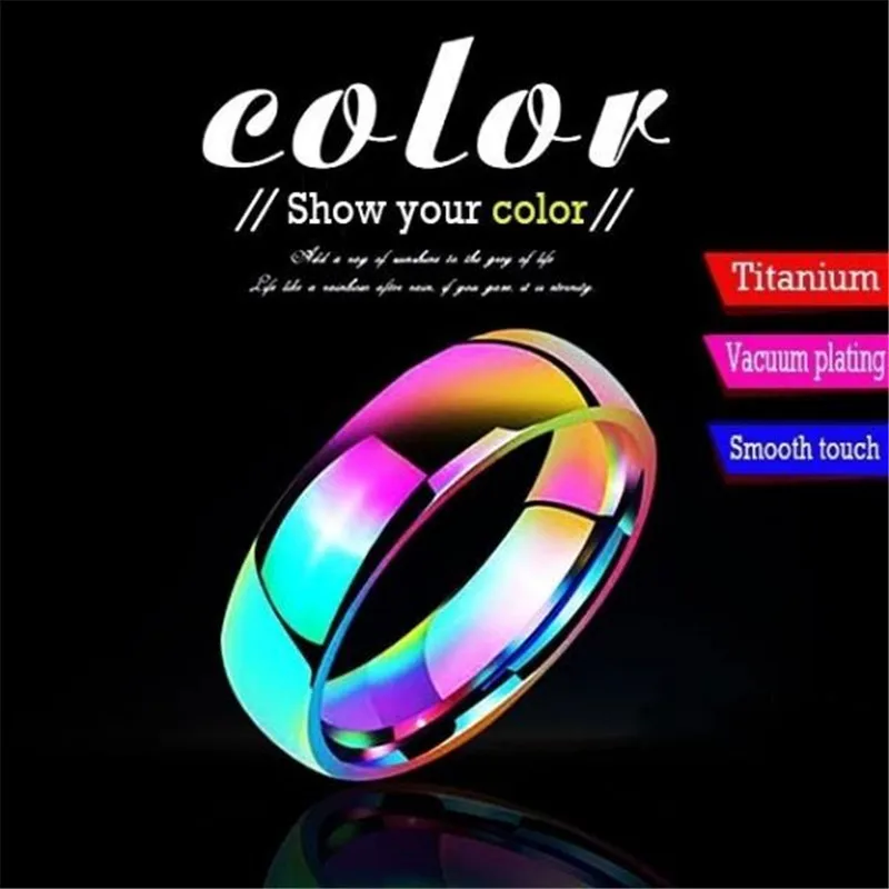 

Classic Men Women Rainbow Colorful Ring Titanium Steel Wedding Band Ring Width 6mm Size 5-13 Valentine's Day Gifts