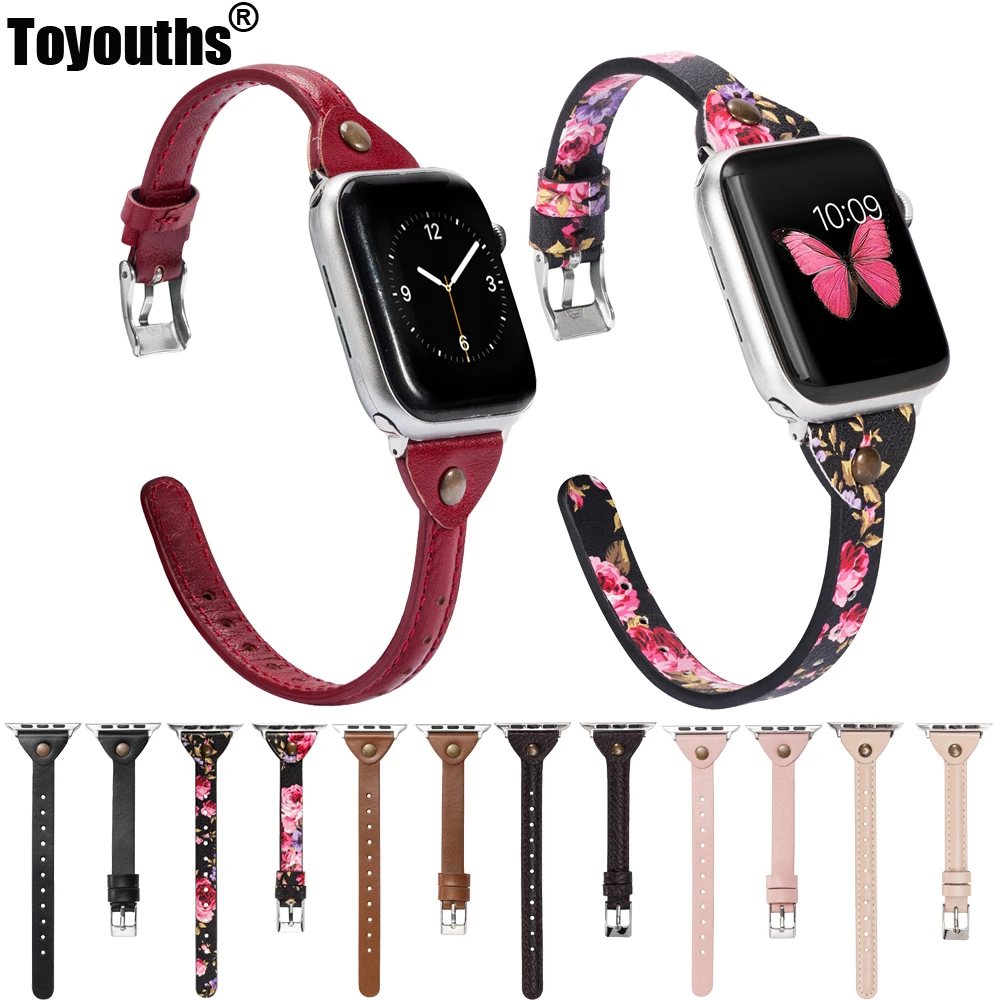 Тонкий кожаный ремешок для Apple Watch 42 мм 44 iWatch женский Классические наручные