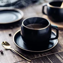 NOOLIM керамическая кофейная чашка и блюдце, черный пигментированный фарфоровый чайный набор с ложкой из нержавеющей стали, набор посуды для напитков