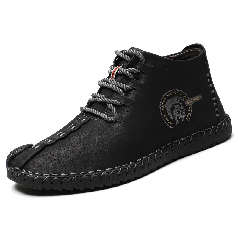 

Fashion Men Boots High Quality Split Leather Ankle Snow Boots Shoes Warm Fur Plush Lace-Up Winter Shoes Plus Size 38~48 XX-395