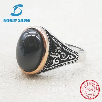 

silver 925 fine jewelry man rings men accessories turquoise gemstone natural onyx agate wholesale TRENDY SILVER