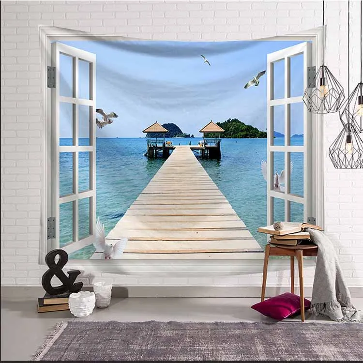 Творческий Psychedelic окна гобелен с пейзажем стены настенное украшение для дома стены декоративное покрывало Тонкий Пляж Полотенца Шторы ткань
