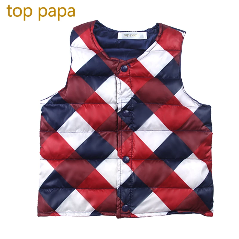 Top Papa Boys Red Plaid Vests Kids Waistcoats Warm Infant Autumn Sport