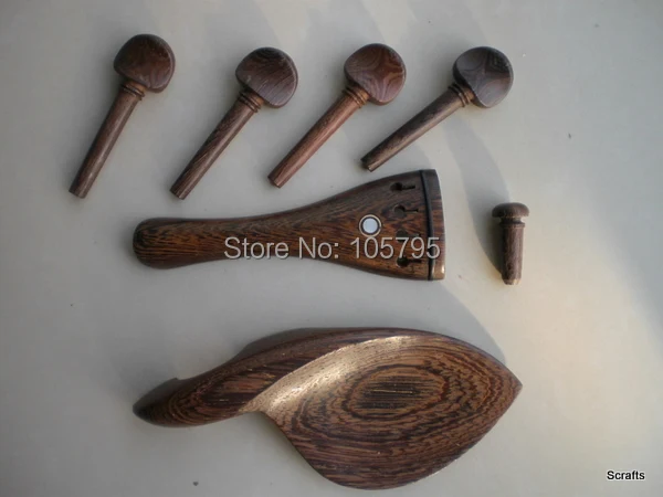 

5 set Wenge Violin fitting 4/4 with Chin rest tail piece pegs and end pin