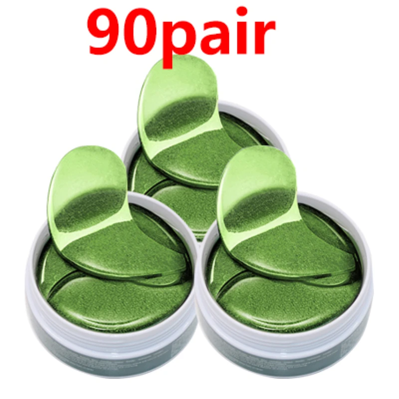 90 pair Green Collagen Eye Mask Patches Korea Anti Wrinkle Gel Gold Mask Eye Patches Under Anti-puffiness Face Care 60pc/Bottle - Цвет: 90 pair Green