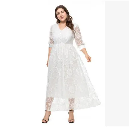 

summer dress sukienki elegant vestidos women dress sexy v-neck lace party dress women plus size white dress maxi dress fw411