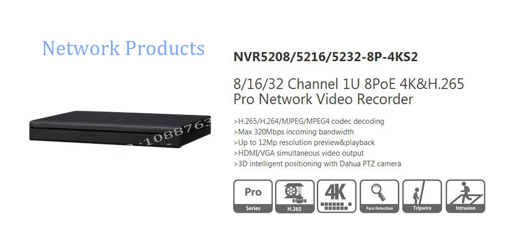 In Stock DAHUA 8CH 1U 4K&ampH.265 NVR support 2HDD Onvif with 8ch POE With Logo DHI-NVR5208-8P-4KS2 | Безопасность и защита