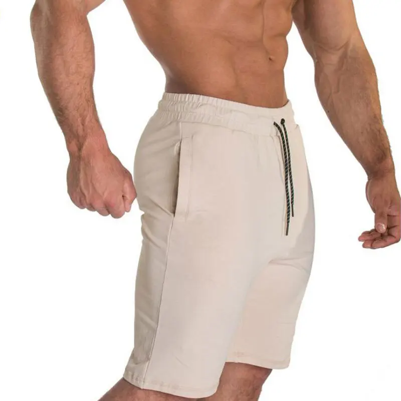 Для мужчин Фитнес Бодибилдинг хлопковые шорты человек тренажерные залы тренировки по колено короткие штаны мужские Повседневное модные