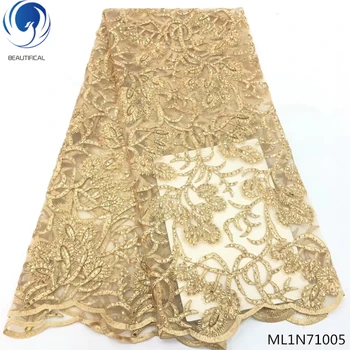 

BEAUTIFICAL french lace sequins fabric nigerian fabric lace french with sequins 5 yards/piece for big occasion ML1N710