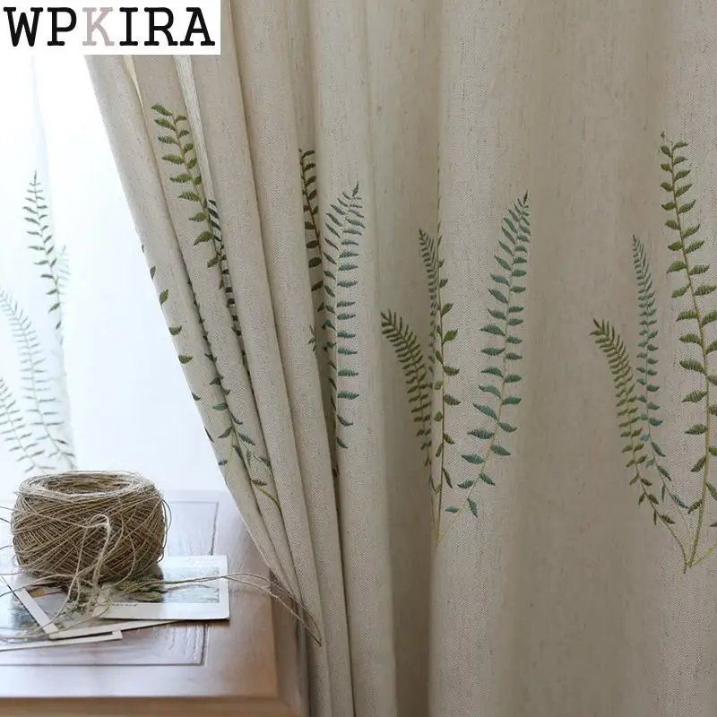 

Cotton Linen leaves Curtains for Living Room Bedroom Curtain with Embroidery Beige Tulle Sheer Curtain Window Treatment S127&30