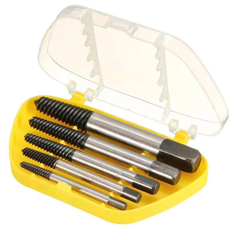5pcs HSS Screw Extractor Center Drill Bits Guide Set Broken Damaged Bolt Remover Removal Speed Easy Out Tool With Storage Case