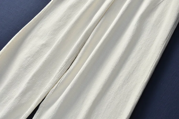 LZJN 2019 New Women Solid Color Pockets Loose Pants Vintage Elastic Waist Cotton Linen Wide Leg Full Length Pants (12)