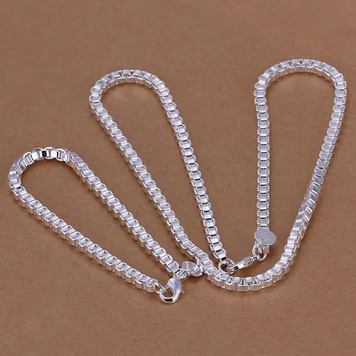 

Lose Money Promotions! Plated Silver Jewelry Set, Fashion Jewelry Set 4Mm Box Chain Two-Piece Jewelry Set KDS026