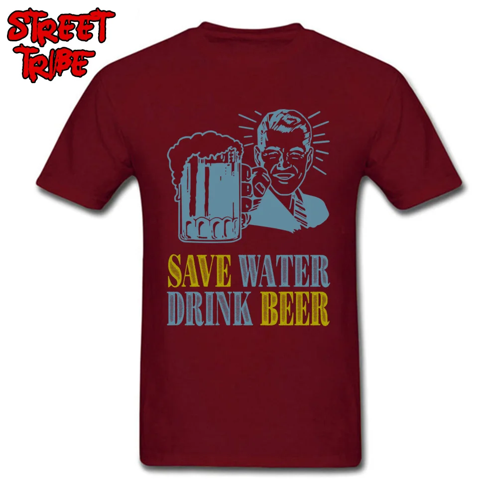 2018 Discount Personalized Custom Top T-shirts Round Collar 100% Cotton Mens T Shirt Short Sleeve ostern Day Custom T-shirts beer glasses alcoholic drink save water maroon