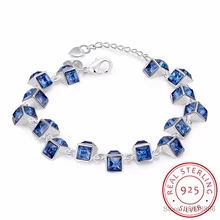 Винтажные королевские украшения Стерлинговое Серебро 925 пробы Овальный Синий фианит звено и цепочка браслет для женщин Рождественский подарок B014