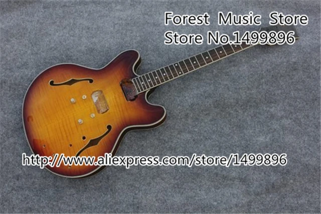 Best price at $280 Cheap Custom Shop Unfinished Vintage Sunburst Electric China Guitar Hollow Body Guitar Kits Left Handed Custom Available