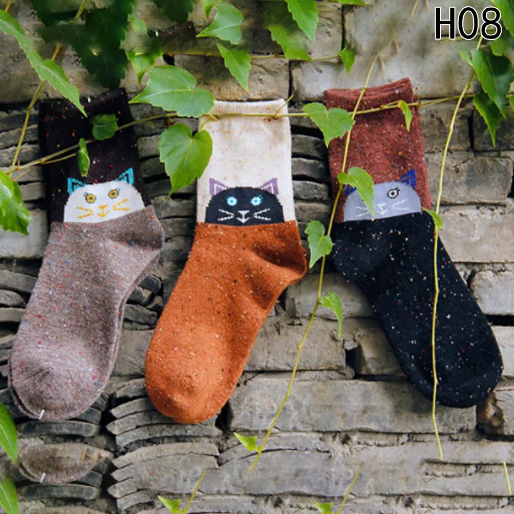 Милые брендовые носки в полоску с изображением животных, лисы, волка, рождественской толстой шерсти, хлопка для женщин и девочек, зимние носки