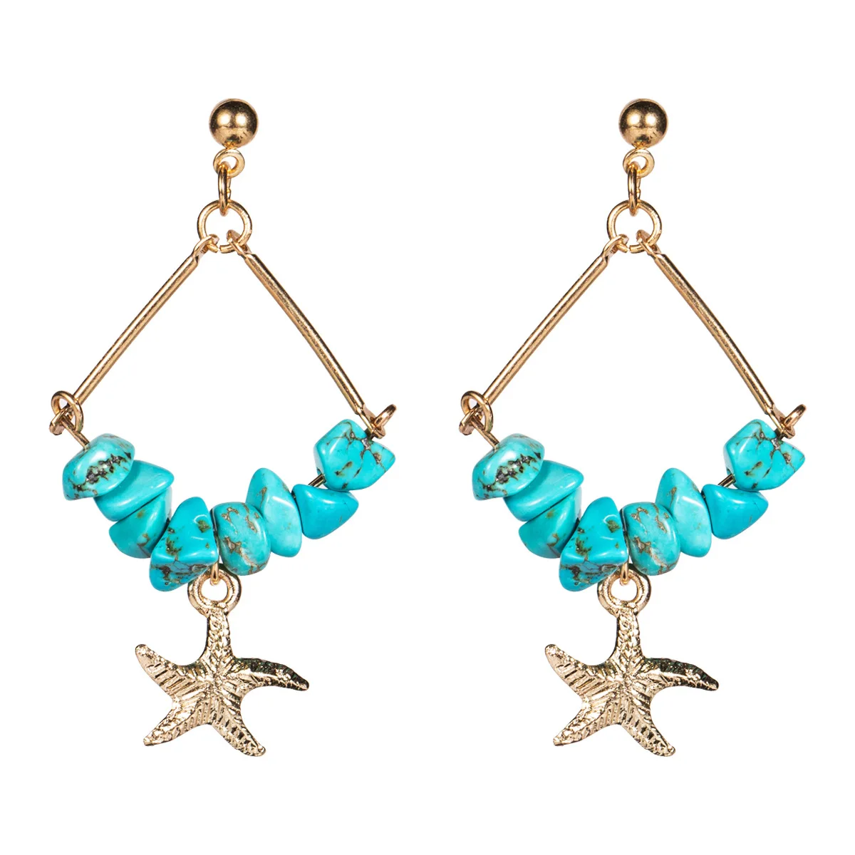 

2019 Bohemia Turquoise Alloy Resin Starfish Shell Geometric Summer Earrings For Women Holiday beach Boho Jewelry