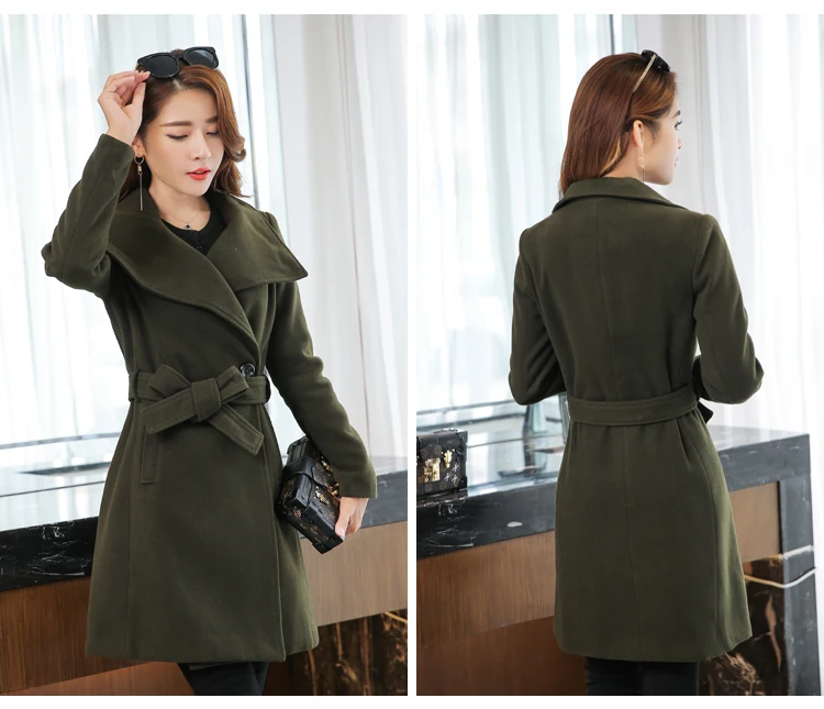 AYUNSUE Новая мода корейское элегантное шерстяное пальто женский длинный рукав ремень Женский Тренч 11 цветов abrigos mujer LX2079