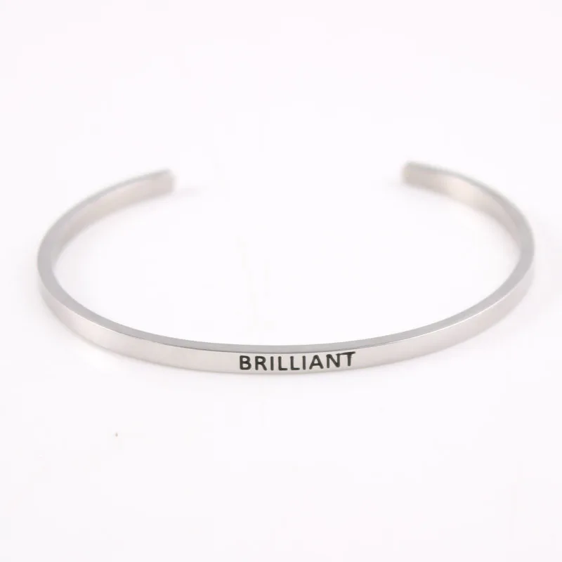 

Brilliant Stainless Steel Engraved Positive Inspirational Quote Cuff Mantra Bracelet Bangle For Women and Men Gift