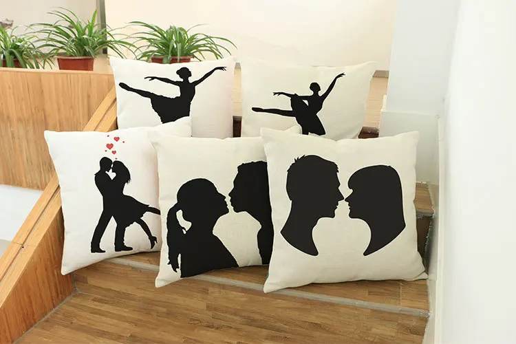 18 Inch Elegant Ballet Dancer Printed Pattern Cushion Cover Valentine Day Sofa Chair Waist Throw Pillowcase Home Decor KDT1170 |
