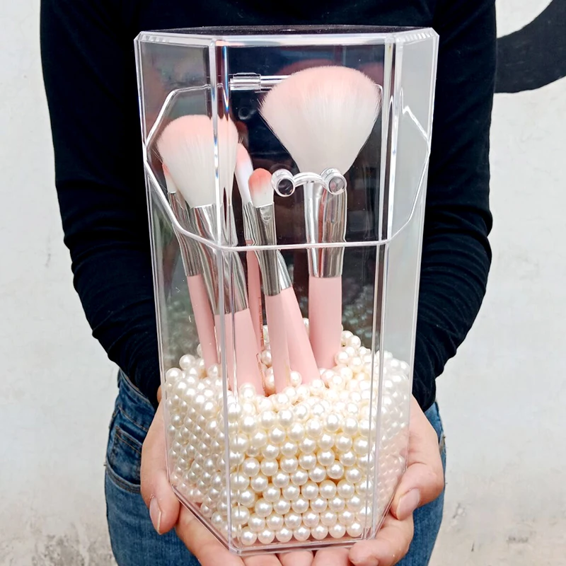 

Makeup Brush Holder, Transparent Acrylic Organizer with Dustproof Cover, Cosmetic Brush Storage Box Makeup Organizer