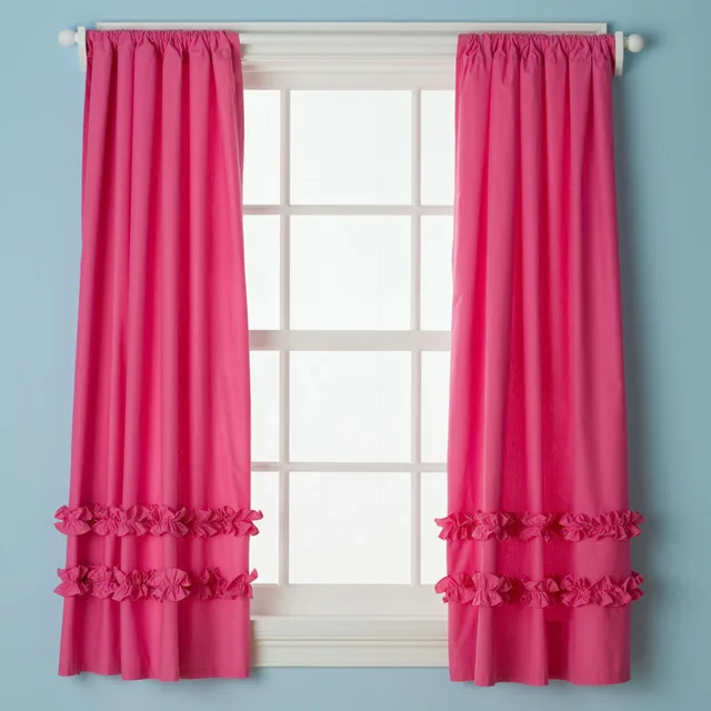 110x210cm 100 Cotton Ruffle Curtains For Kids Cute Bedroom 110x210cm 100 Cotton Ruffle Curtains For Kids Cute Bedroom Pink Color