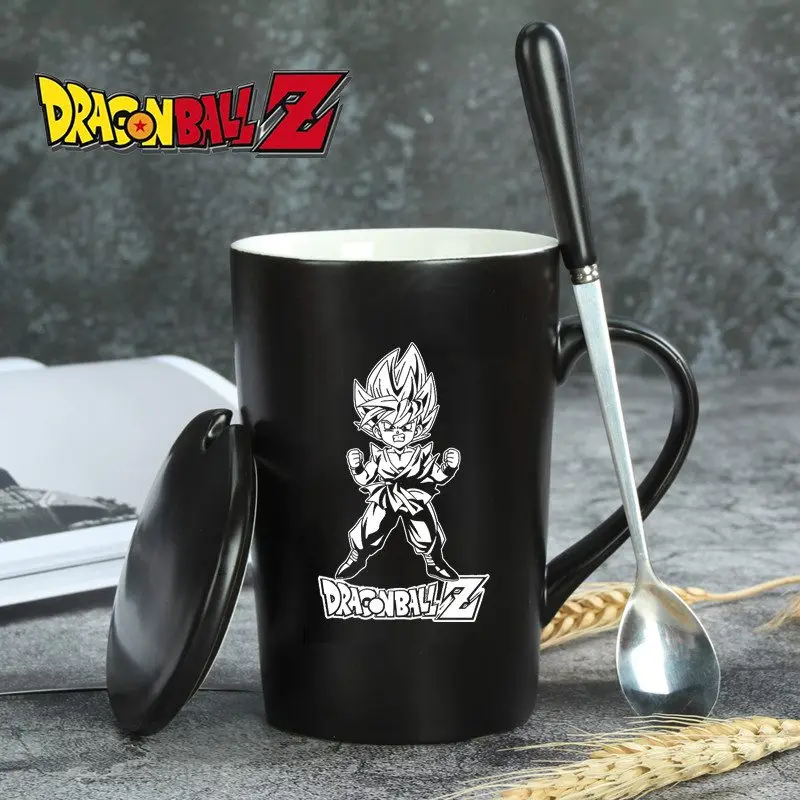 

Anime DRAGON BALL Z Mug With Cover And Spoon 420ml Son Goku Vegeta Frieza Figure Ceramics Milk Coffee Cup