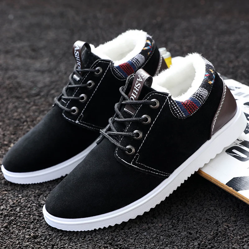 

2018 new winter boots men shoes plus fur warm work shoes man winter footwear england plush Inside mens boots zapatos de hombre