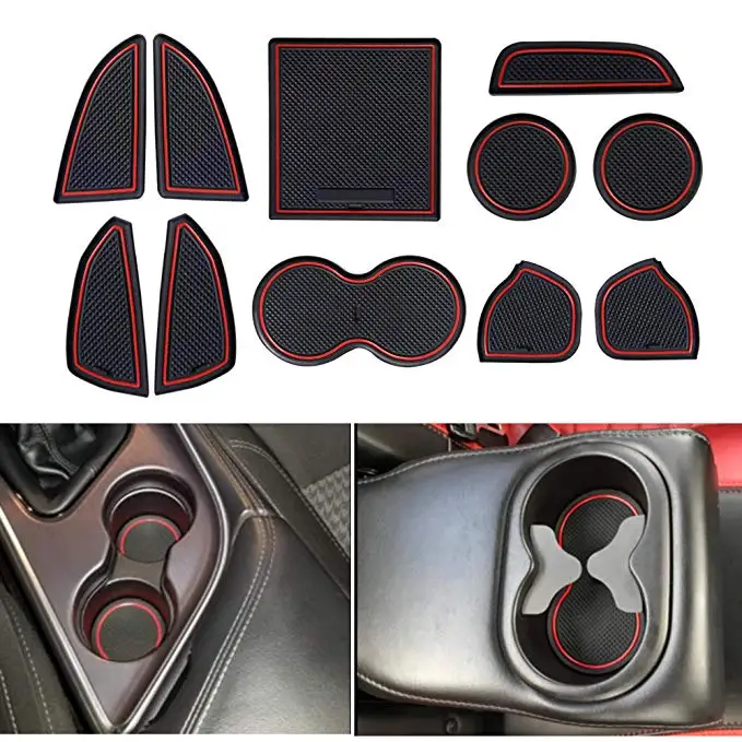 

BOLAXIN Non-Slip Anti-dust Custom Fit Cup, Door, Console Liner Accessories for Dodge Challenger 2015 2016 2017 2018 2019-11pcs S