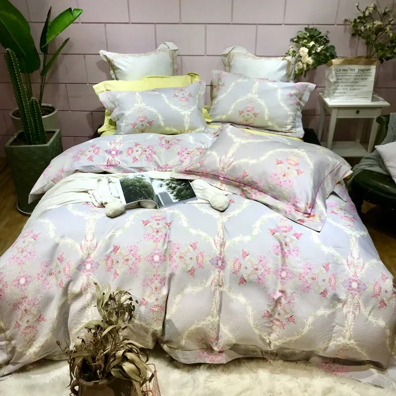 Waliicorners 4pcs Collection Floral print Duvet cover 100%Cotton Soft Bedding Set queen size king Bed sheets or fitted sheet pillow shams 42 IMG_6617