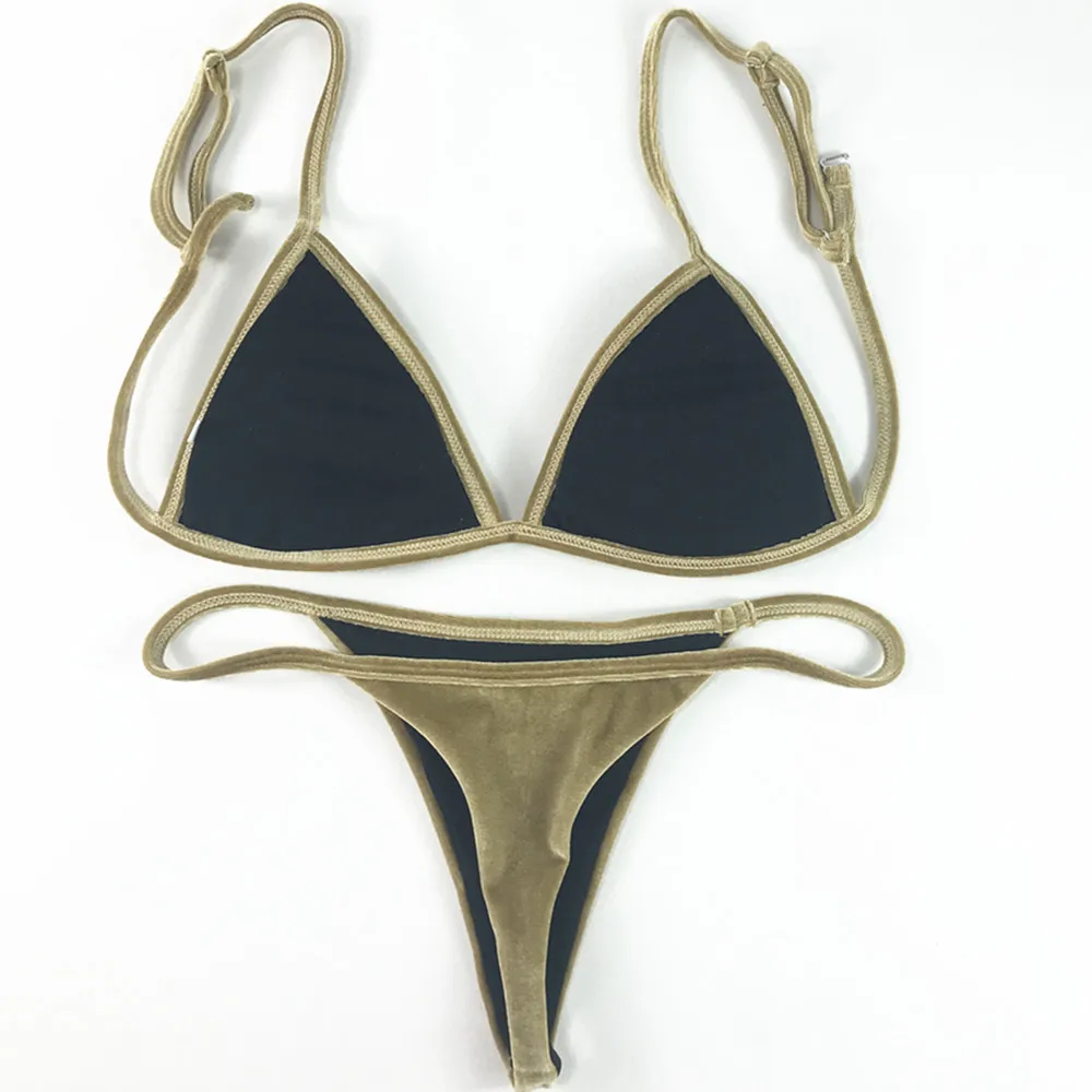 bikini shorts set Velvet Bikini Set 2020 Women Swimsuit Monokini Bodysuit Swimming Suit Bathing Suits Swim Halter Thong Beach Swimwear Cikini bikini set sale