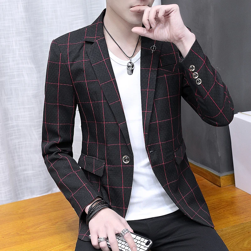 

customMen's Korean version skinny suit male youth lattice small suit trend top men's casual coat 2019 spring Dress