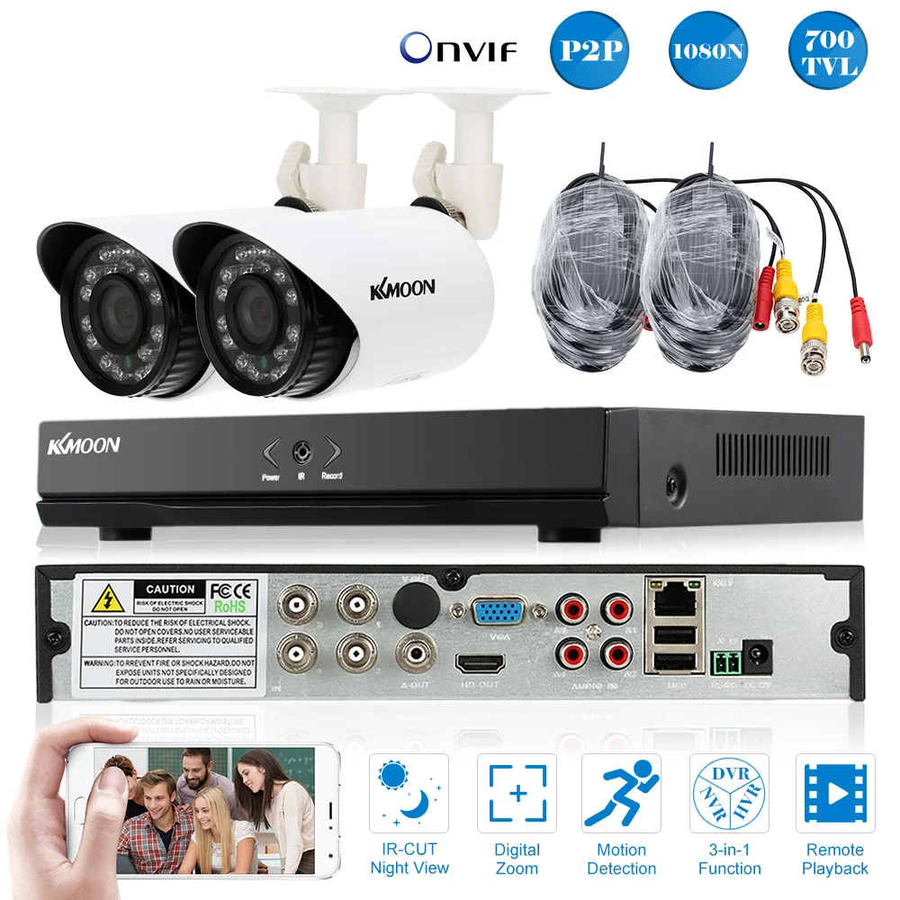 

KKmoon Home 4CH CCTV Security System 4 Channel 1080N/720P AHD DVR 700TVL IR Outdoor Bullet Camera Kit Video Surveillance System