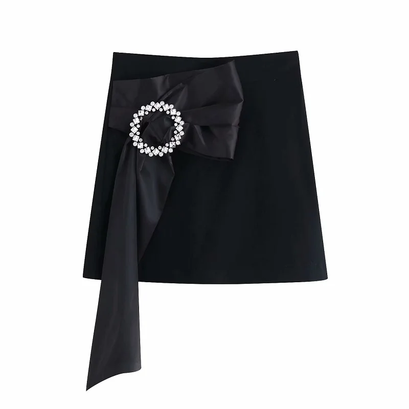 

Stylish Chic Diamond Bow Decoration Skirt Za 2019 Fashion Elegant Buckle Back Zipper Mini Dresses Casual Faldas Mujer