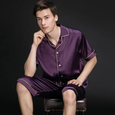 Новые летние Мужская пижама набор сексуальные пижамы мужские с коротким рукавом шорты пижамы Модные мужские домашние наборы - Цвет: Purple