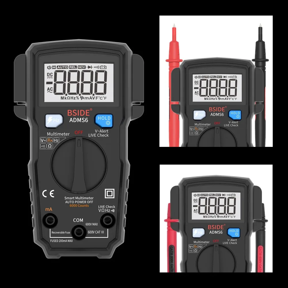 BSIDE ADMS6 мини умный цифровой мультиметр Интеллектуальный Автоматический диапазон 6000 отсчетов DMM автоматический Ом Гц v-оповещение NCV Карманный тестер
