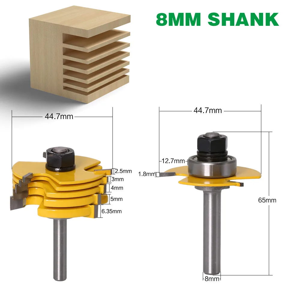 2Pc 6 Piece Slot Cutter 3 Wing Router Bit Set