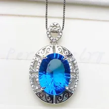 Натуральное ожерелье из голубого топаза кулон натуральный настоящий голубой топаз Серебро 925 пробы 13ct большой цветной камень# XY18091705