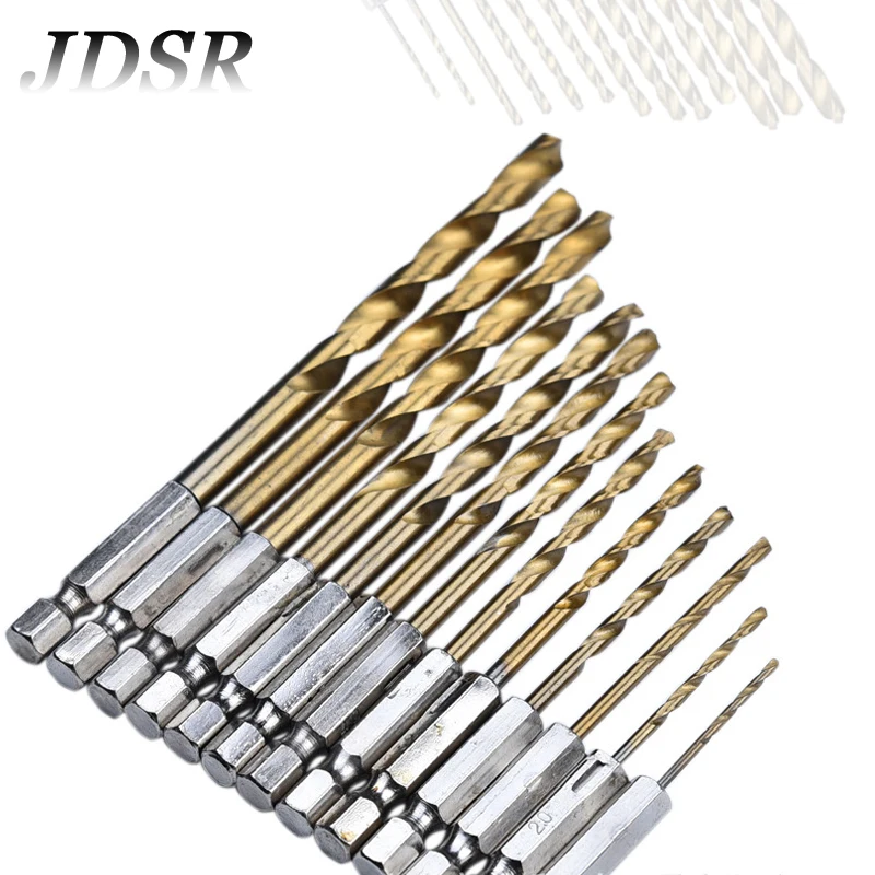 JDSR 13Pcs Twist Drill Bit Set High Speed Steel Titanium Punch HSS Coated Woodworkin Tool 1.5mm - 6.5mm | Инструменты