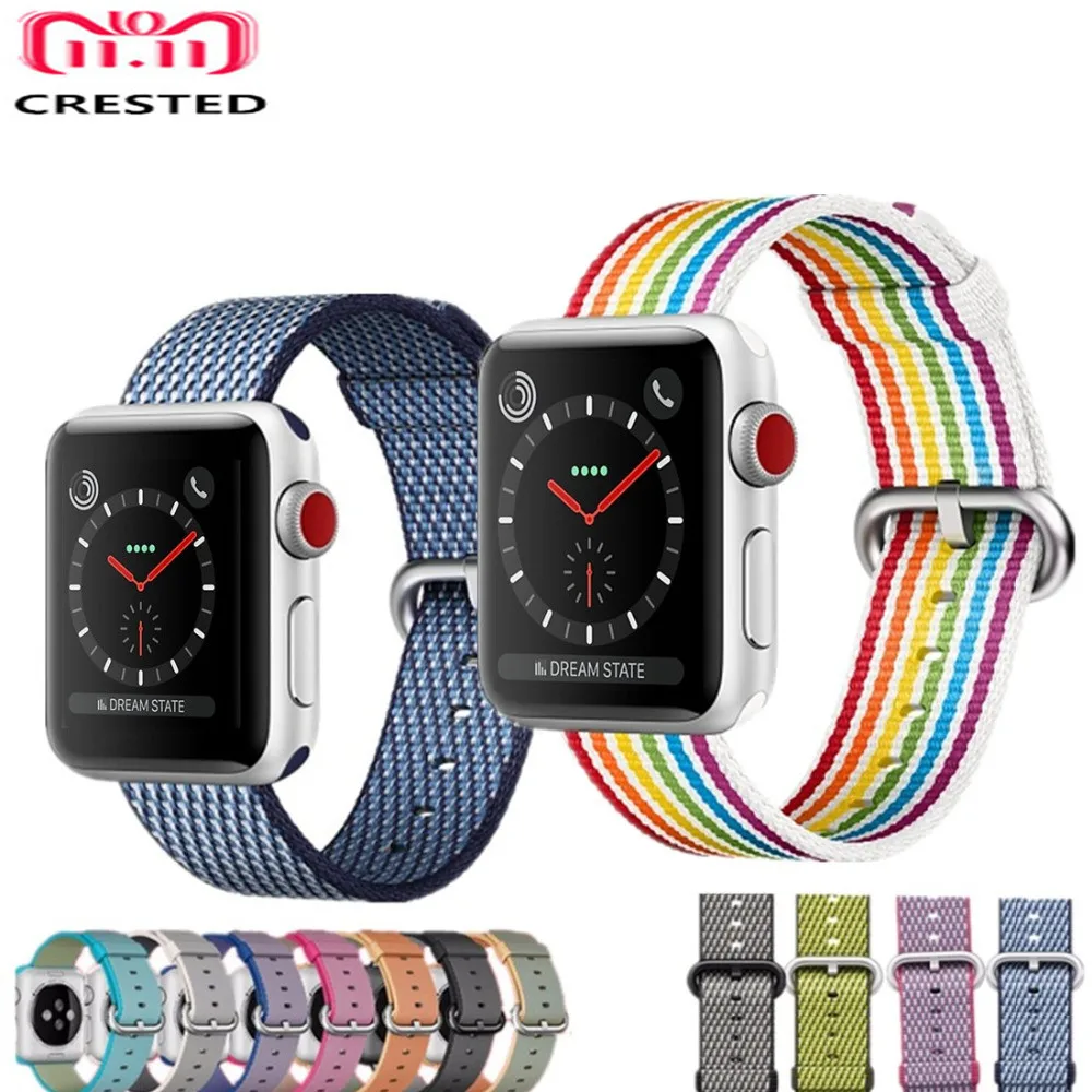 

CRESTED Woven Nylon strap For Apple Watch band 42mm 38mm for iwatch 3/2/1 wrist band braclet belt fabric-like nylon watchband