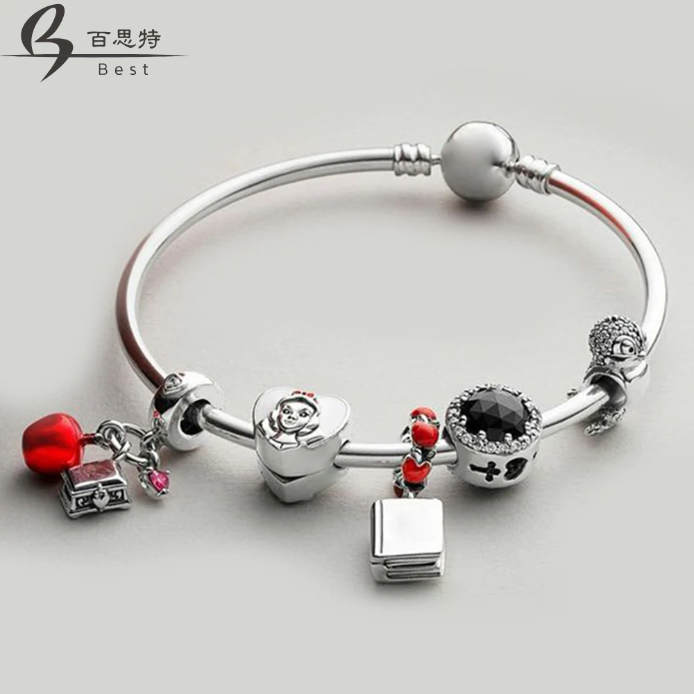

BEST 100% 925 Sterling Silver 797167ENMX BIRD CHARM SNOW WHITE'S APPLE AND HEART HANGING CHARM BOOK HANGING Bracelet A Set