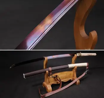 

HAND-MADE JAPANESE SWORD SAMURAI KATANA SHARP DAMASCUS STEEL RED ENGROOVE BLADE